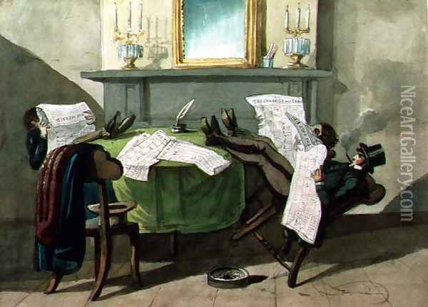 Astor House Reading Room, 1840 Oil Painting - Nicolino Calyo