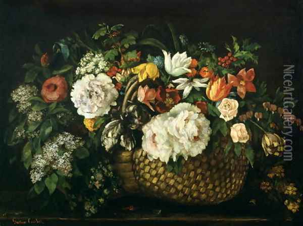 Flowers in a Basket, 1863 Oil Painting - Gustave Courbet