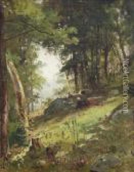 In The Birch Woods, Damariscotta, Maine Oil Painting - William Keith