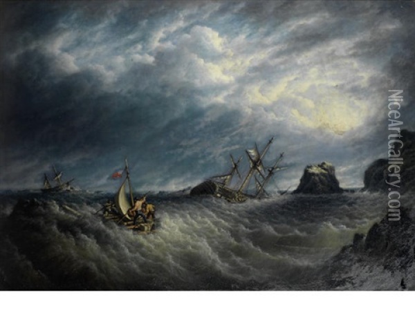 A Shipwreck In Stormy Seas Oil Painting - Henry Mayle Whichelo Sr.