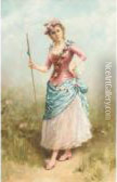 Lady Dressed As A Shepherdess Oil Painting - Eisman Semenowsky
