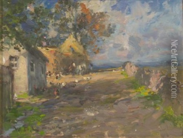 Hens On A Sun-dappled Lane Oil Painting - William Bradley Lamond