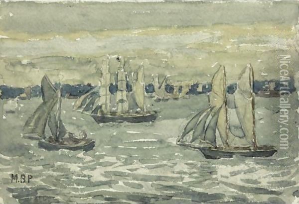 A Grey Day, Boston Harbor Oil Painting - Maurice Brazil Prendergast