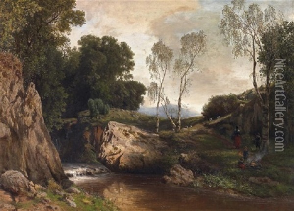 Am Flussufer Im Walde Oil Painting - Albert Arnz