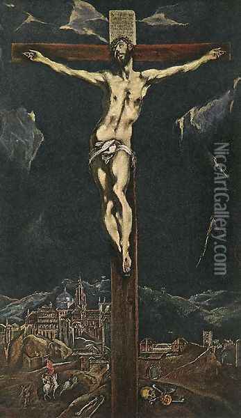 Christ in Agony on the Cross 1600s Oil Painting - El Greco (Domenikos Theotokopoulos)