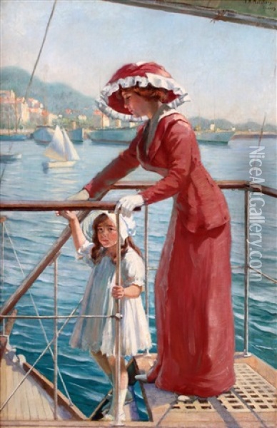Moeder En Dochter Aan De Kust Van Cannes Oil Painting - Franz Melchers