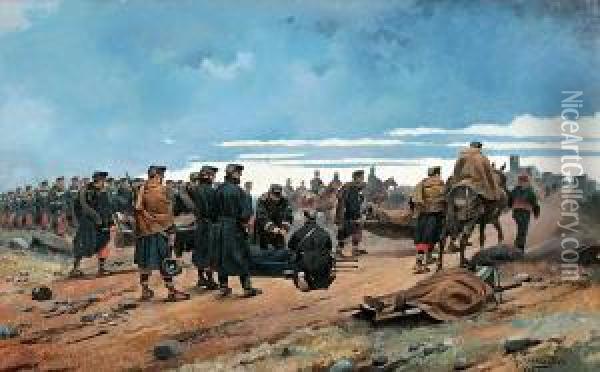 Un Campamento Militar Oil Painting - Josep I Cusachscusachs