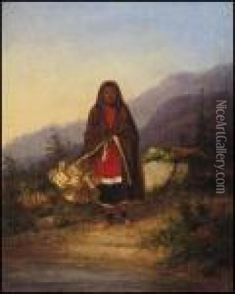 Iroquois Indian Basket Seller Oil Painting - Cornelius Krieghoff