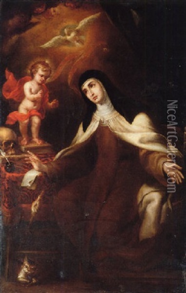 The Christ Child Appearing To Saint Teresa Of Avila Oil Painting - Sebastian de Llanos Valdes