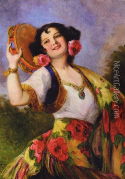 The Tambourine Girl Oil Painting - Richard Geiger