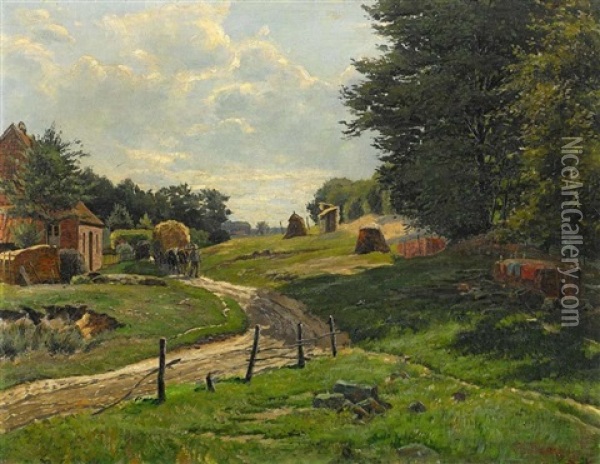 Sommerliche Landschaft Mit Bauern Oil Painting - Heinrich Hermanns