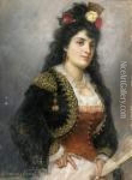 Dama Con Abanico Oil Painting - Antonio Salvador Casanova Y Estorach