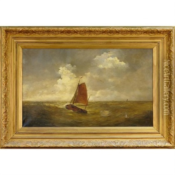 Dutch Fishing Boat In Deep Seas Oil Painting - P. Bruyn