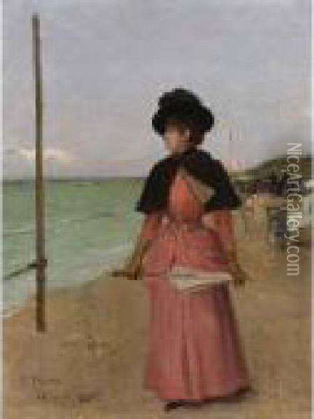 An Elegant Lady On The Beach Oil Painting - Ernest Ange Duez