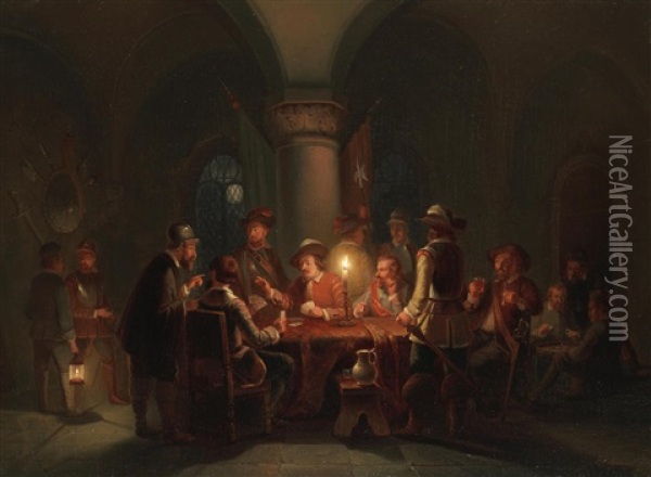 Card Players In A Tavern Oil Painting - Pieter Geerard Sjamaar