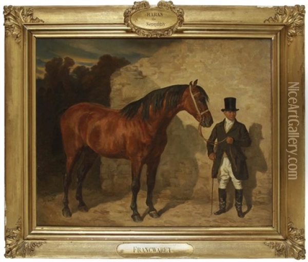 Cheval Francwaret Et Son Proprietaire, Haras De Serquigny Oil Painting - Francois Hippolyte Lalaisse