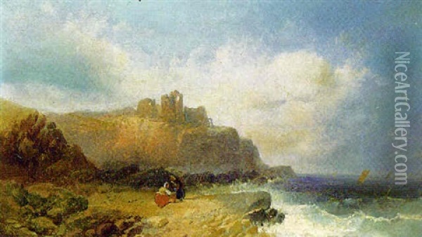 A Blustery Day, Tintagel Oil Painting - Joseph Horlor