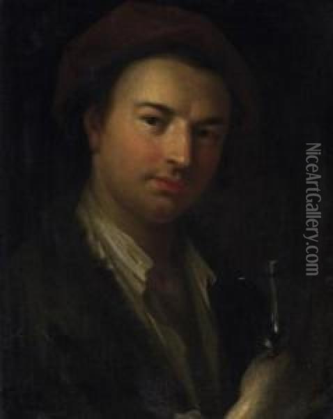 Portrait Of A Young Man With Wineglass Oil Painting - Johann Kupetzki