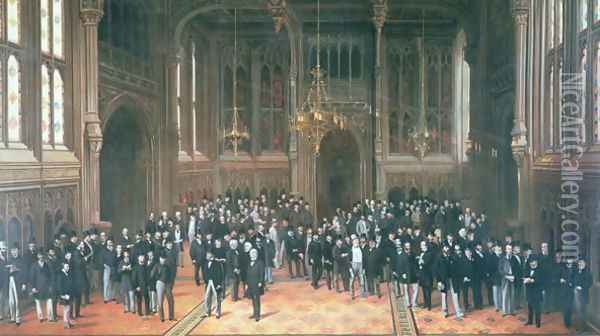 Members' Lobby, Houses of Parliament 1872-73 Oil Painting - Henry Barraud