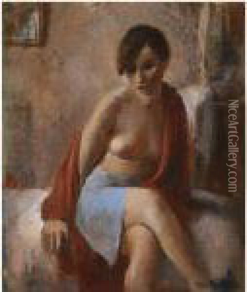 Portrait Of A Lady In A Blue Skirt Oil Painting - Vera Rockline