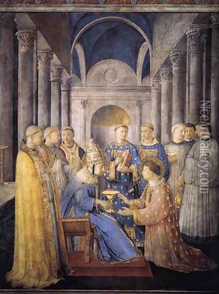 St Peter Consacrates St Lawrence as Deacon Oil Painting - Giotto Di Bondone