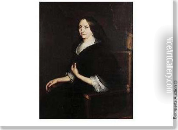 Entourage. Portrait D'une Vieille Dame. Oil Painting - Jurgen Ovens