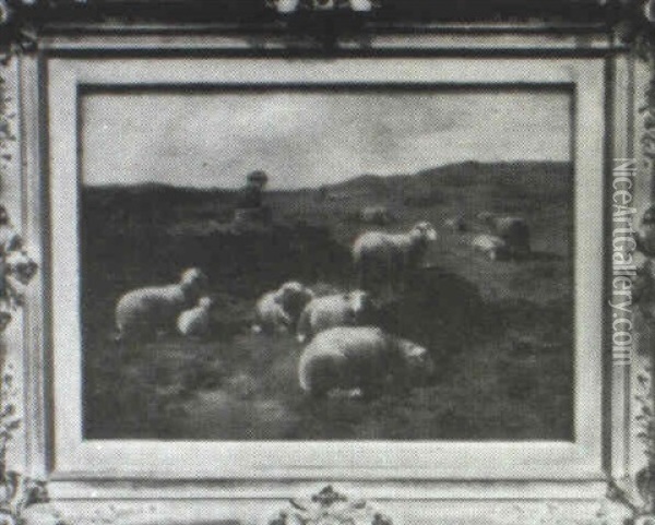 Shepherdess And Her Flock Oil Painting - Jef Louis Van Leemputten