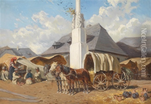 Markt In Szolnok Oil Painting - Alexander Ritter Von Bensa