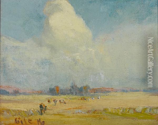 Cattle Grazing On The Plains Oil Painting - Selden Connor Gile