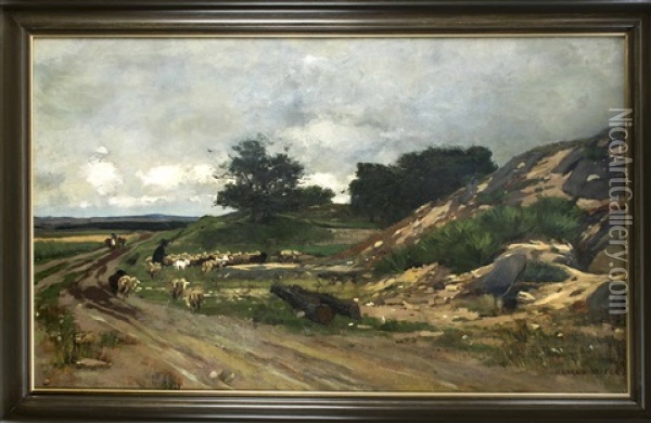 Grose Landschaft Mit Schafherde Oil Painting - Harald Hugo Jacob Diecks