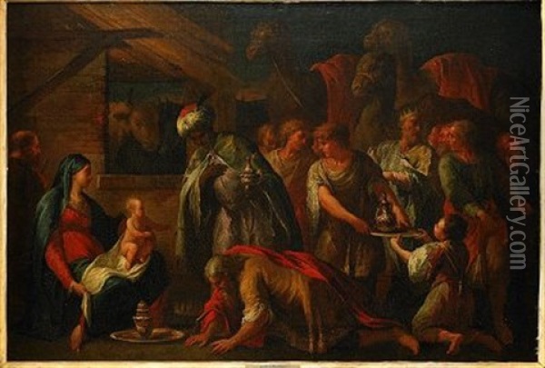 Konungarnas Tillbedjan Oil Painting - Giovanni Battista Vicentino Pittoni the Elder