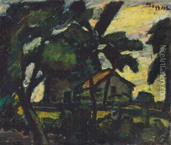 Forest Detail (wind Mill), About 1925 Oil Painting - Istvan Nagy