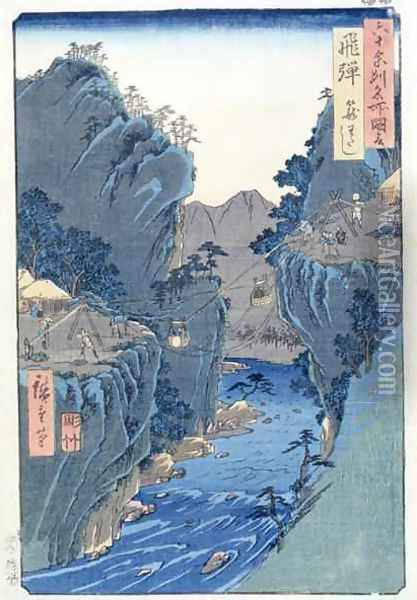 Basket Ferry Kagowatashi Hida Province Oil Painting - Utagawa or Ando Hiroshige