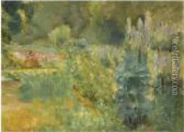 Der Staudengarten Im 
Wannseegarten Nach Nordwesten (corner With Herbaceous Plants In The 
Wannseegarten Towards Northwest) Oil Painting - Max Liebermann