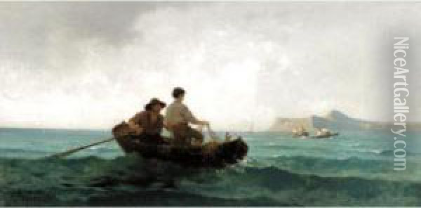 Fishermen On Lake Garda, Italy Oil Painting - Julius Noerr