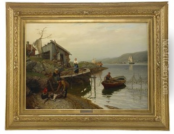 Fiskarfamilj Vittjar Fangsten Oil Painting - Hans Frederick Gude