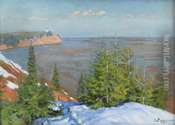 At The Sea Shore, 1920 Oil Painting - Stanislav Yulianovich Zhukovsky