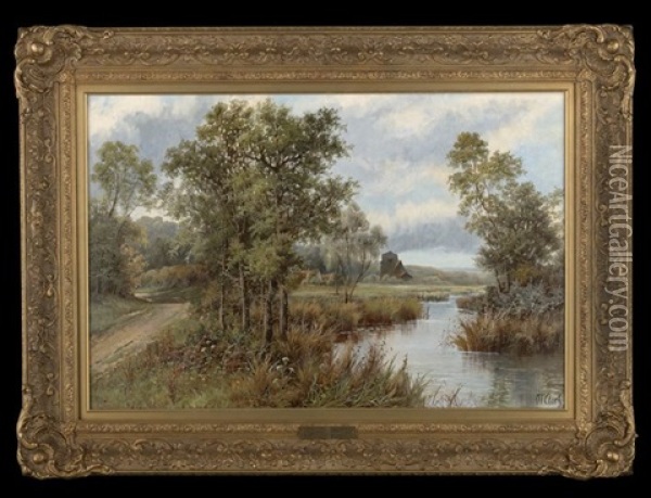 Rushing Stream Near A Country Farm (+ View Of A Riverside Path In An Autumnal Wooded Landscape; Pair) Oil Painting - Octavius Thomas Clark