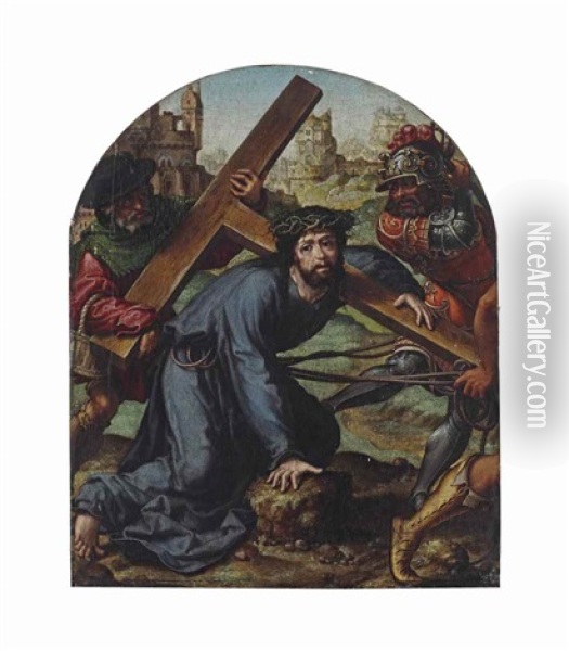 Christ Falling Under The Cross Oil Painting - Jan Gossaert