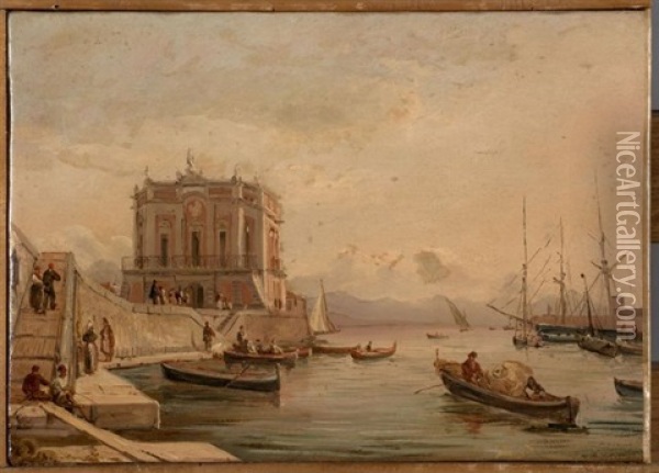 Vue Du Palazzo Del'immacolatella, Naples Oil Painting - Anton Sminck Pitloo