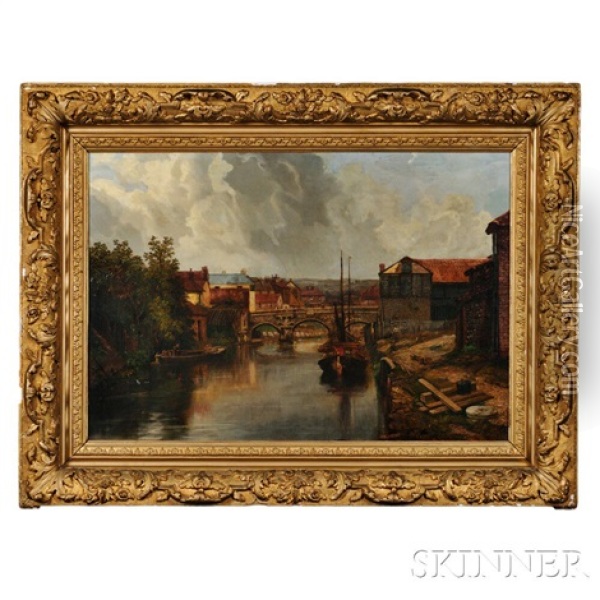 River View Through A Town Oil Painting - Alfred Montague