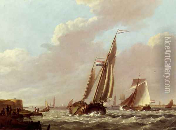 Shipping In A Choppy Estuary Oil Painting - Hermanus Jr. Koekkoek