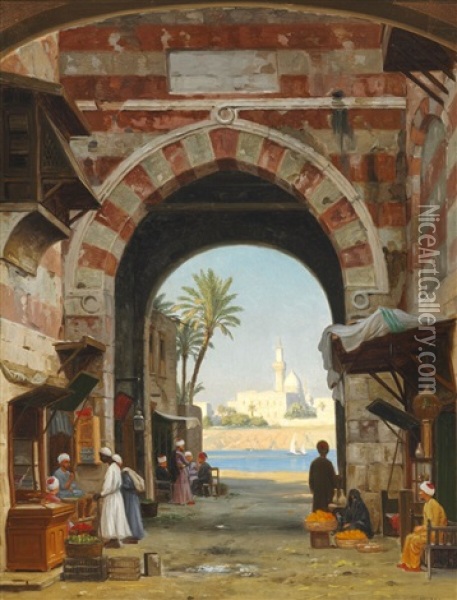 Street Scene In Cairo Oil Painting - Peter Kornbeck