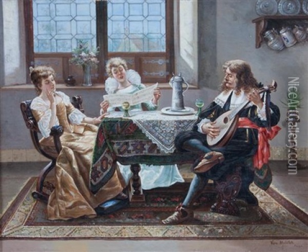 A Musical Interlude Oil Painting - Josef Johann Molitor von Muehlfeld