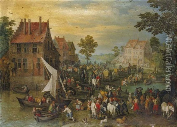 Un Marche Au Village Oil Painting - Jan Brueghel the Elder