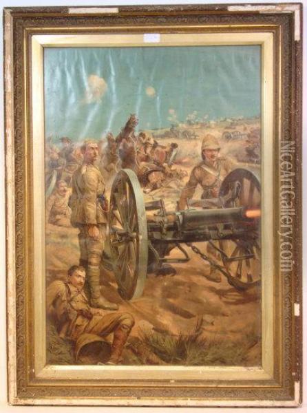 Boer War Soldiers Firing A Cannon Oil Painting - Richard Caton Woodville