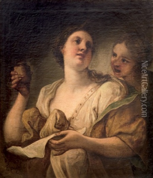 Artemise Buvant Les Cendres De Son Mari Oil Painting - Giovanni Antonio Pellegrini