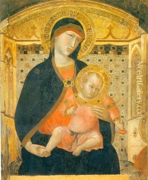 Madonna and Child with Cherries Oil Painting - Ambrogio Lorenzetti