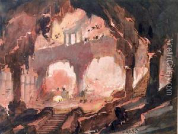 Scene D'incendie Et Ruines Oil Painting - A. Zarra