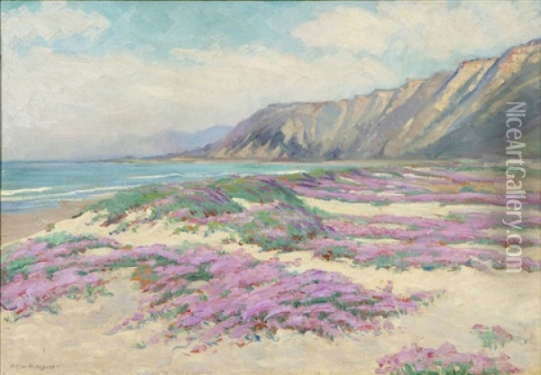 Coastal Scene With Wildflowers Oil Painting - Arthur Merton Hazard